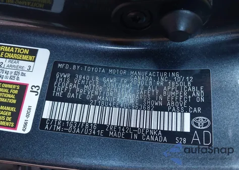 2013 Toyota Corolla Le z USA, uszkodzony, nr VIN 2T1BU4EE4DC963682